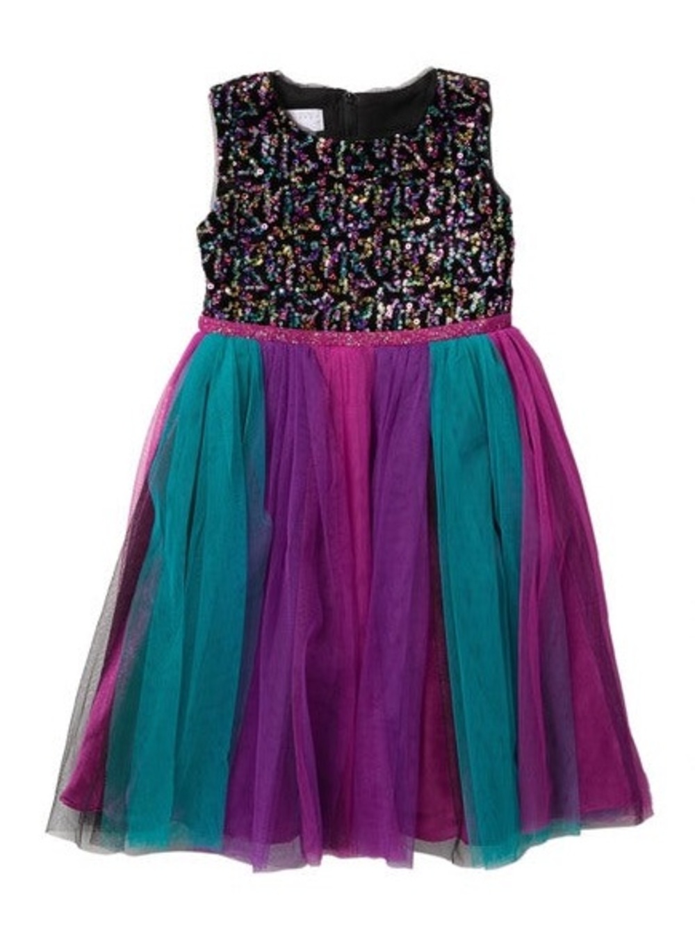 Bonnie Jean Girls' Multicolor Sequin & Tulle Party Dress - Purple Teal Pink